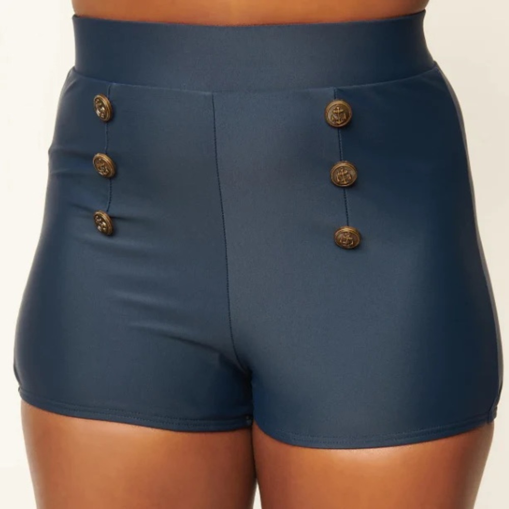 NWT Unique Vintage Navy Blue Nautical Button Capitola Swim Shorts
